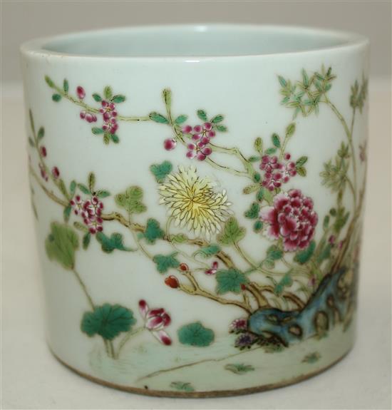 A Chinese famille rose brush pot, Xianfeng mark but later, 9.5cm